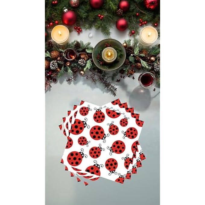 LADYBUG PAPER NAPKINS40 PCS, CUTE RED & BLACK DESIGN, DISPOSABLE TABLEWARE FOR BIRTHDAY PARTIES, BABY SHOWERS, AND LADY BEETLE THEMED EVENTS - Image 5